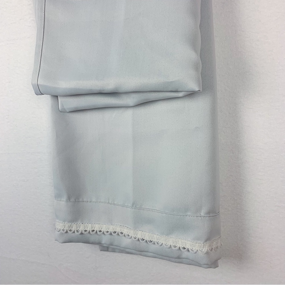 West Elm Gray Blue Curtain Panel Embroidered White Trim - Picture 2 of 5